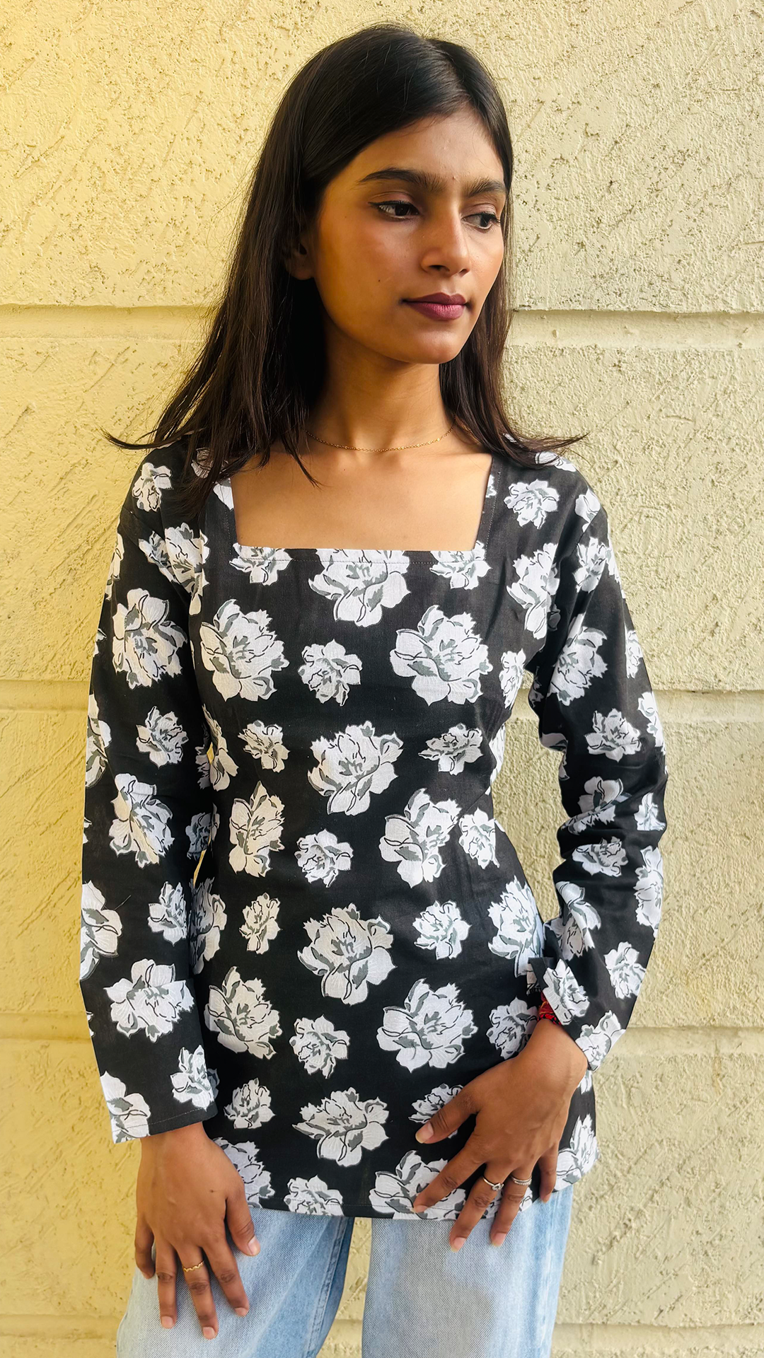 Women’s Pure Cotton Short Kurti | Indo Western Printed Kurti Top | Adjustable Back Tie-Up | Casual & Office Wear Kurta for Jeans.
