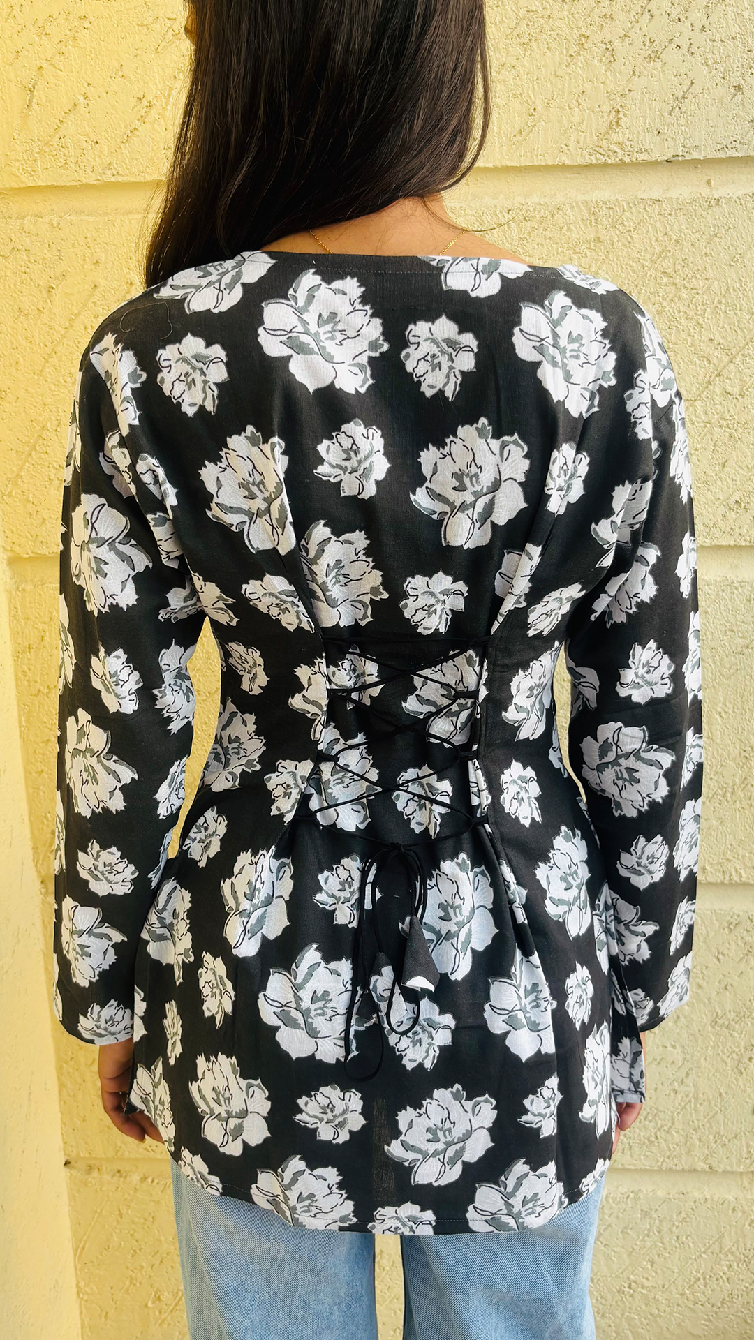 Women’s Pure Cotton Short Kurti | Indo Western Printed Kurti Top | Adjustable Back Tie-Up | Casual & Office Wear Kurta for Jeans.