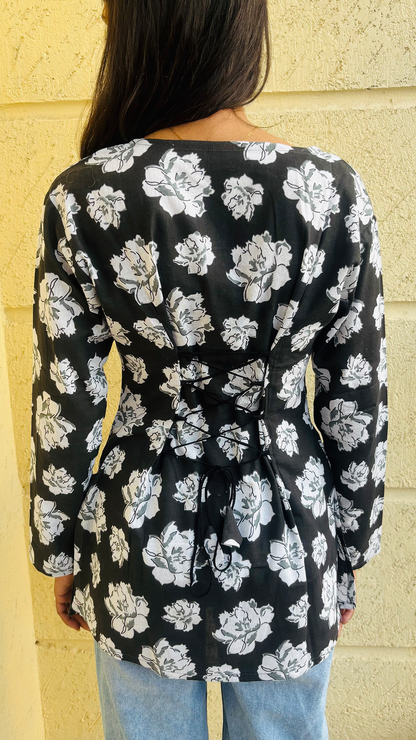 Women’s Pure Cotton Short Kurti | Indo Western Printed Kurti Top | Adjustable Back Tie-Up | Casual & Office Wear Kurta for Jeans.